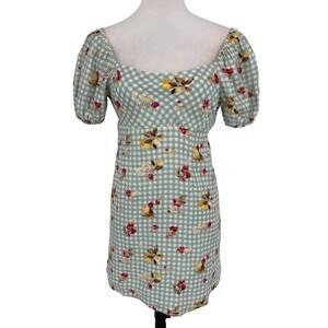 Altar'd State Sage Green Gingham Fruit Floral Mini Dress Size XS NWT Cottagecore